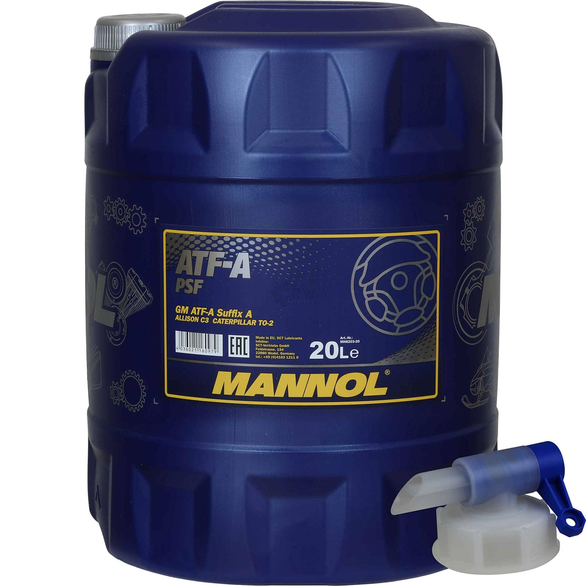 20 Liter MANNOL Hydrauliköl ATF-A PSF Hydraulic Fluid Oil inkl. Auslaufhahn von Diederichs