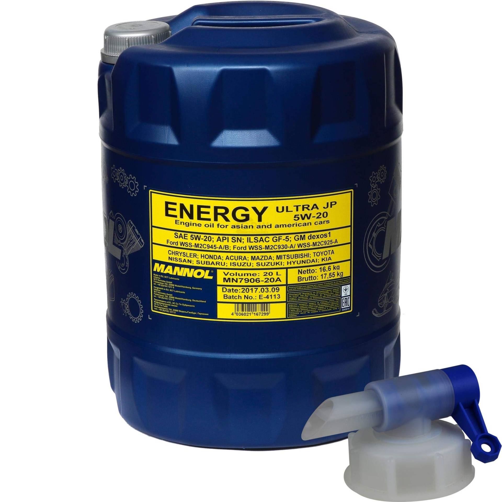 20 Liter MANNOL Motoröl Energy Ultra JP 5W-20 API SN Engine Oil Öl + Auslaufhahn von Diederichs