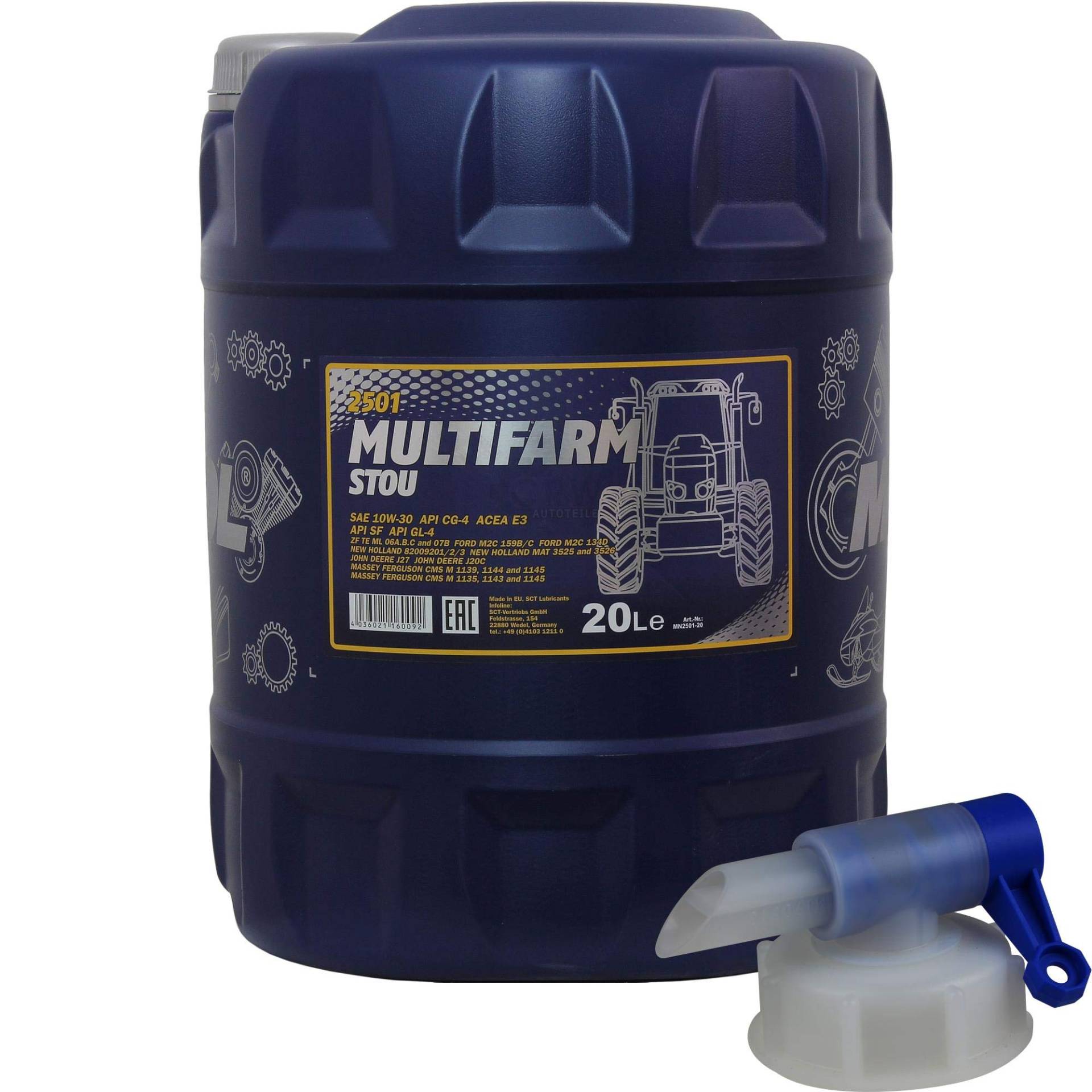 20 Liter MANNOL Motoröl SAE10W-30W Multifarm STOU Engine Oil Öl + Auslaufhahn von Diederichs