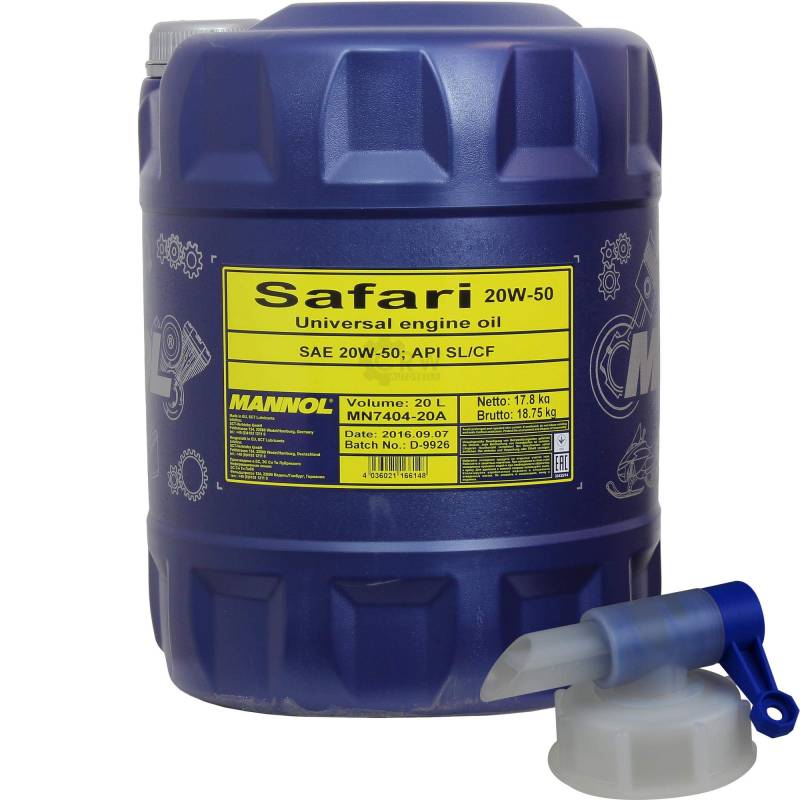 20 Liter MANNOL Motoröl Safari 20W-50 API SL/CF Engine Oil Öl inkl. Auslaufhahn von Diederichs