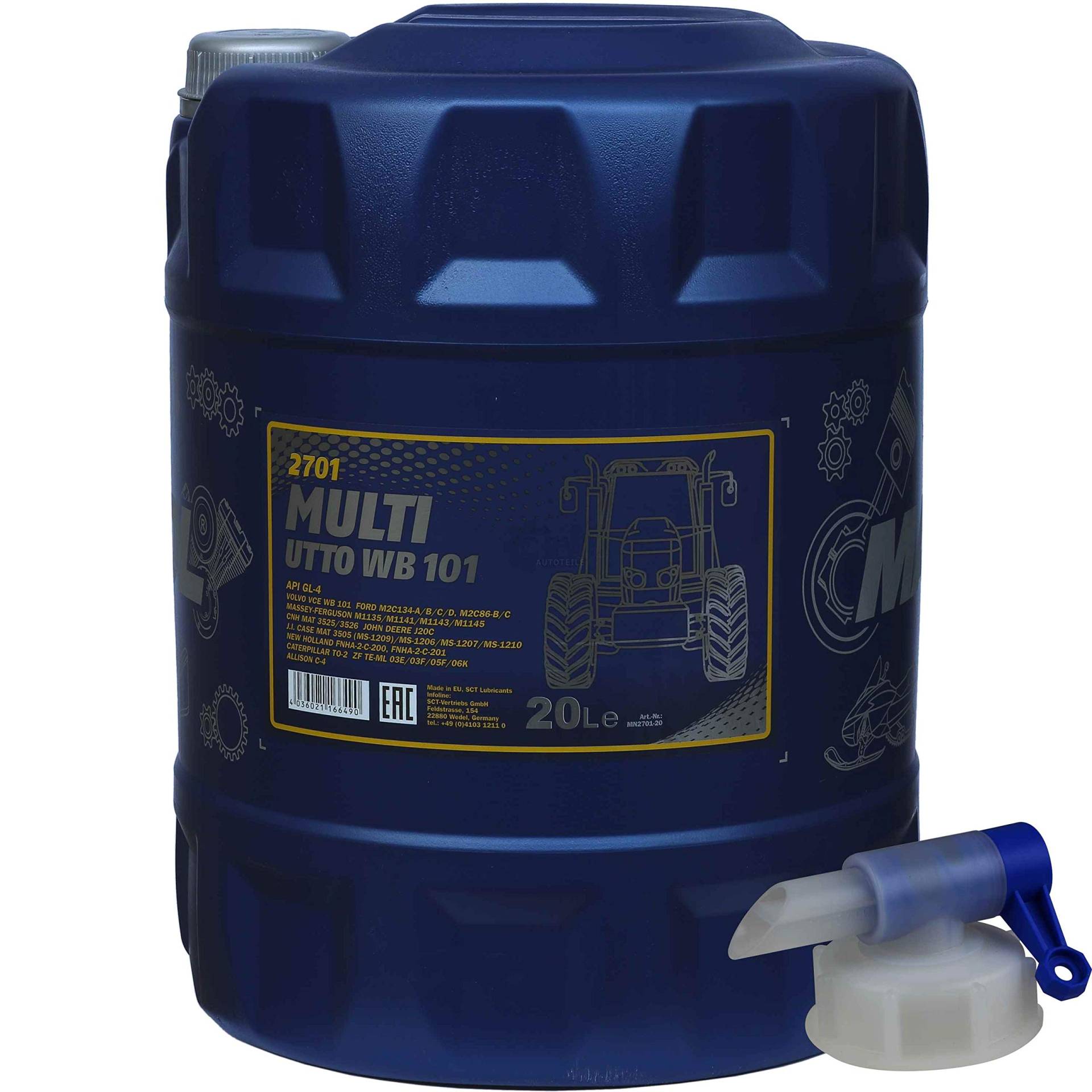 20 Liter MANNOL Multi UTTO WB 101 API GL-4 Landmaschinenöl + Auslaufhahn von Diederichs