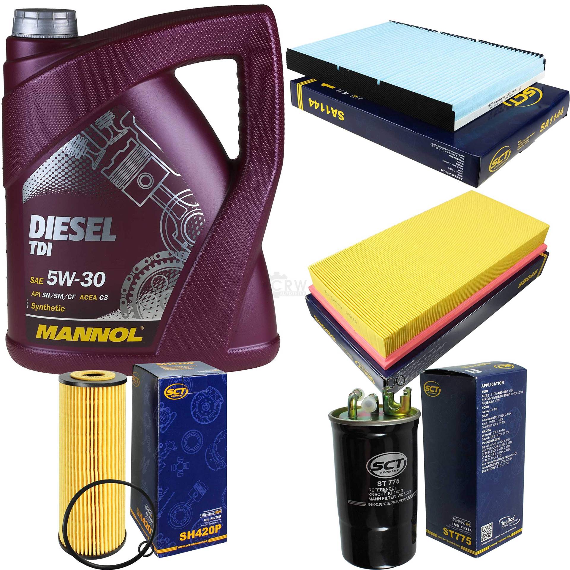 Filter Set Inspektionspaket 5 Liter MANNOL Motoröl Diesel TDI 5W-30 API SN/CF SCT Germany Innenraumfilter Luftfilter Ölfilter Kraftstofffilter Filter Set Inspektionspaket 5 Liter MANNOL Motoröl Diesel TDI 5W-30 API SN/CF SCT Germany Innenraumfilter Luftfilter Ölfilter Kraftstofffilter von Diederichs