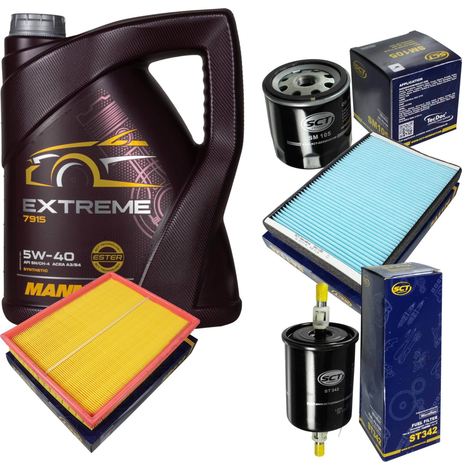 Filter Set Inspektionspaket 5 Liter MANNOL Motoröl Extreme 5W-40 API SN/CF SCT Germany Innenraumfilter Luftfilter Ölfilter Kraftstofffilter Filter Set Inspektionspaket 5 Liter MANNOL Motoröl Extreme 5W-40 API SN/CF SCT Germany Innenraumfilter Luftfilter Ölfilter Kraftstofffilter von Diederichs
