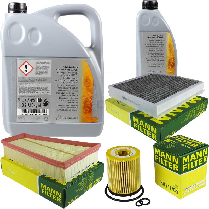 Filter Set Inspektionspaket 6 Liter Original Motoröl 5W-30 MB 229.51 MANN-FILTER Innenraumfilter Luftfilter Ölfilter von Diederichs