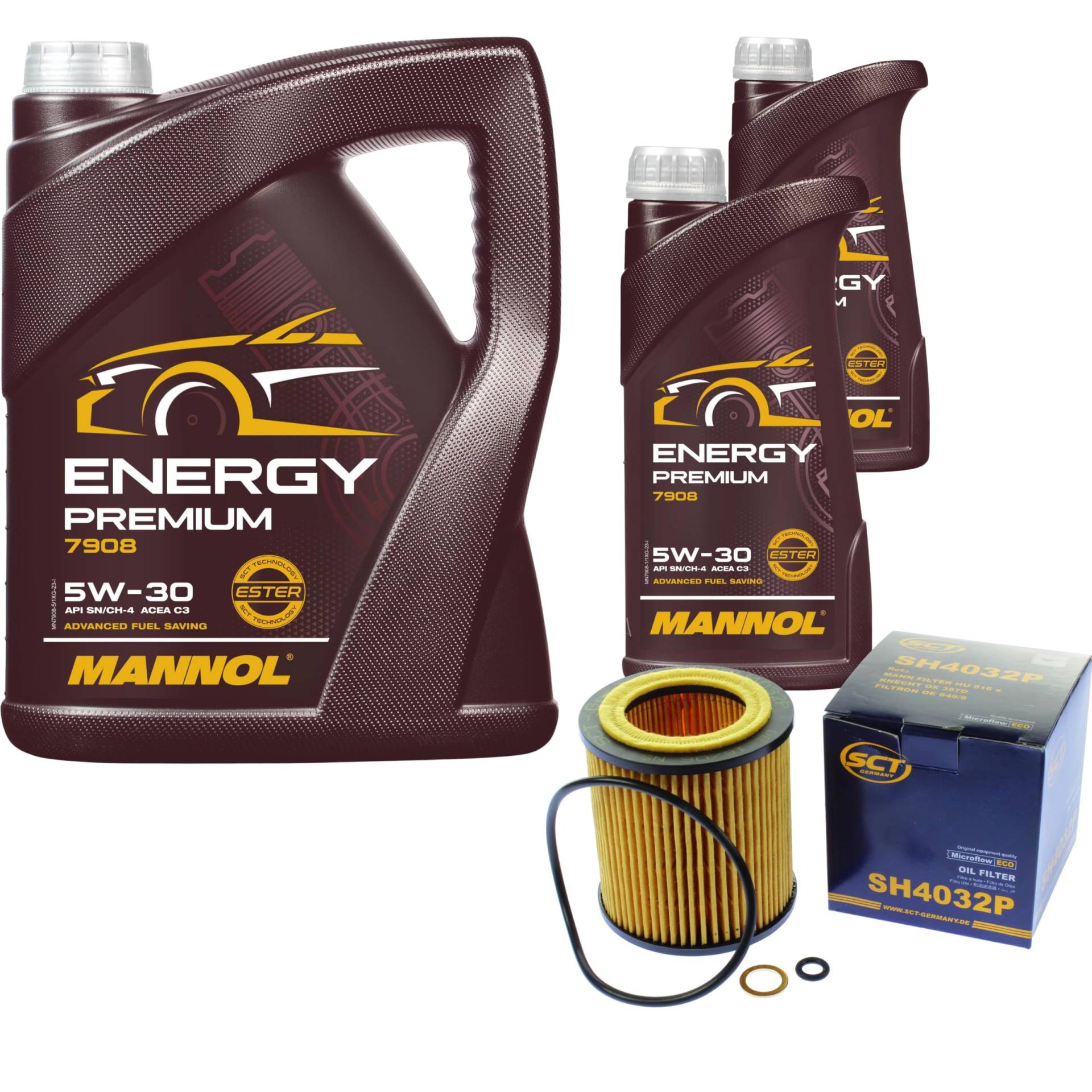 Filter Set Inspektionspaket 7 Liter MANNOL Motoröl Energy Premium 5W-30 API SN/CF SCT Germany Ölfilter von Diederichs