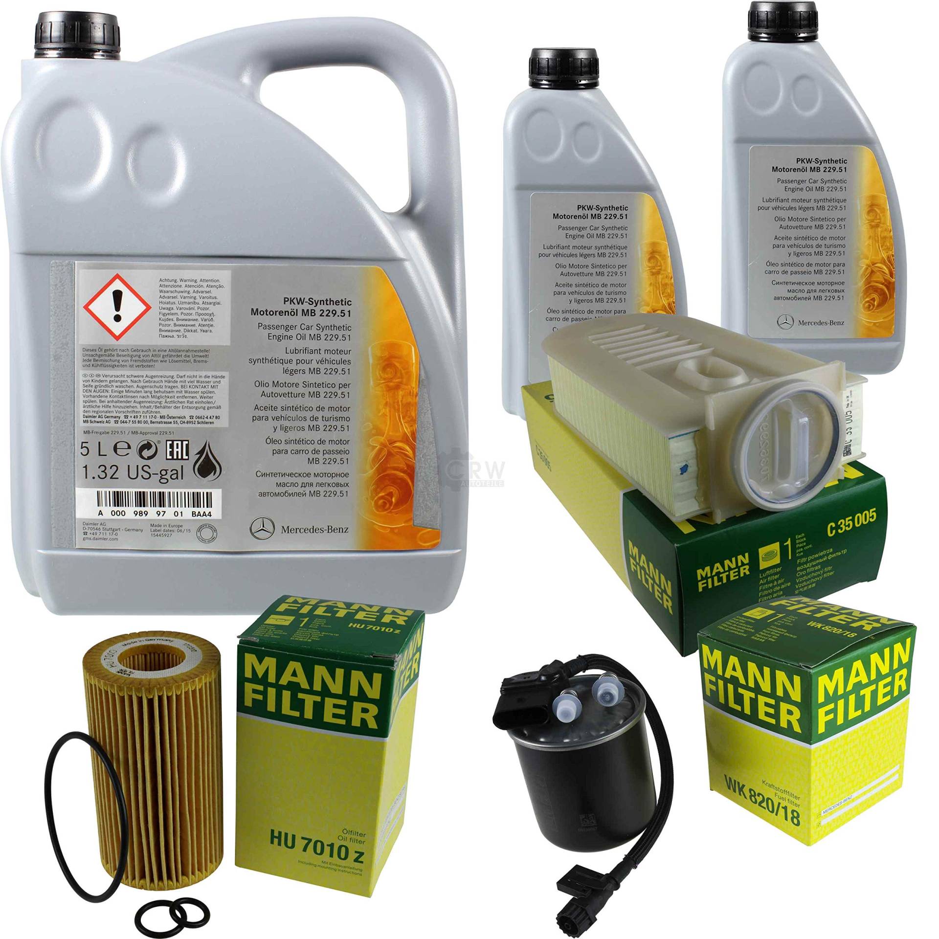 Filter Set Inspektionspaket 7 Liter Original Motoröl 5W-30 MB 229.51 MANN-FILTER Kraftstofffilter Luftfilter Ölfilter von Diederichs