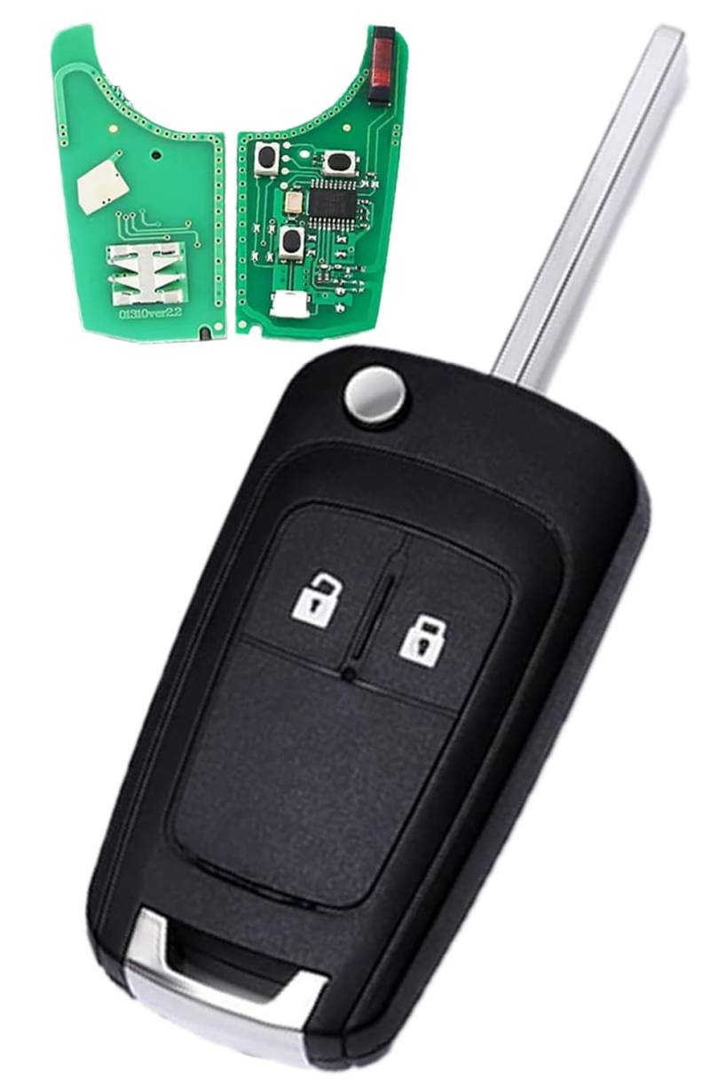 2 Tasten Autoschlüssel ID46 433Mhz Chip, Intelligente Autoschlüssel-Fernbedienung für Op-EL Vauxhall Astra Insignia Vectra Corsa Mokka klappbare Autoschlüsselschalen mit Batterie und HU100 Blatt von QSDIYRF