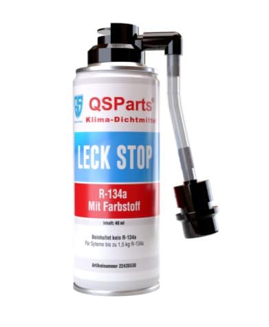 QSParts Klima Dichtmittel Klimaanlage Kfz Leckstopp R134a 40ml Farbstoff + Füllschlauch + Adapter von QSParts