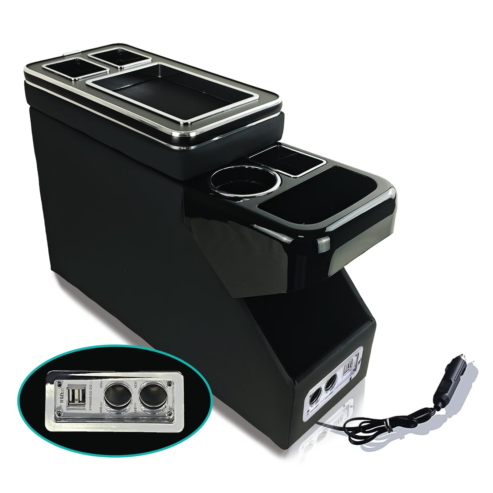QSULNN Upgrade Mittelkonsole mit USB und Zigarettenanzünder Kompatibel mit VW T5 T6 T6.1 2003-2019, Schwarz Ablagen Staufach Glanz Leder zubehör für Einzelsitzen Vorn QSULNN Upgrade Mittelkonsole mit USB und Zigarettenanzünder Kompatibel mit VW T5 T6 T6.1 2003-2019, Schwarz Ablagen Staufach Glanz Leder zubehör für Einzelsitzen Vorn von QSULNN