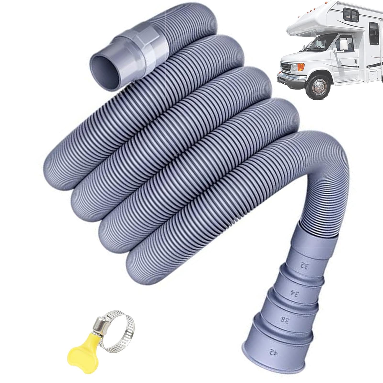 Zusammenklappbares Wohnwagen-Abflussrohr mit verstellbarem Adapter, Wohnmobil-Abwasserschlauch-Set für Wohnmobil, flexibles Abflussrohr für Wohnmobil, Anhänger, Wohnwagen-Zubehör (9m) von QSZTJJ