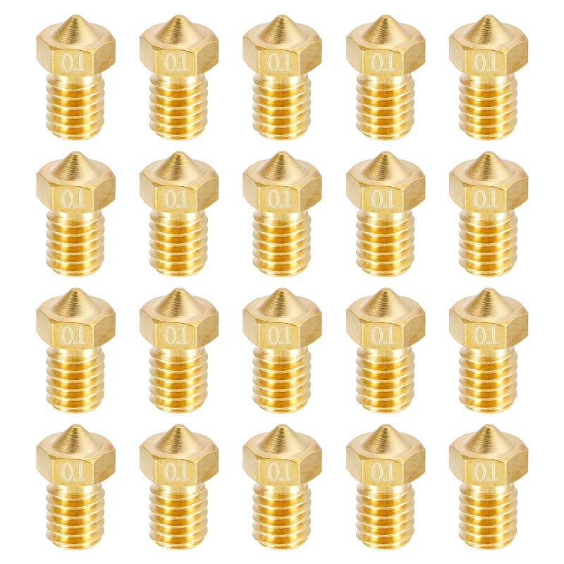 QUARKZMAN 20Stk 0.1mm 3D Drucker Extruder Düsen Kopf M6 Gewinde 3D Drucker Düsen für 1.75mm Extruderdruck Messing von QUARKZMAN
