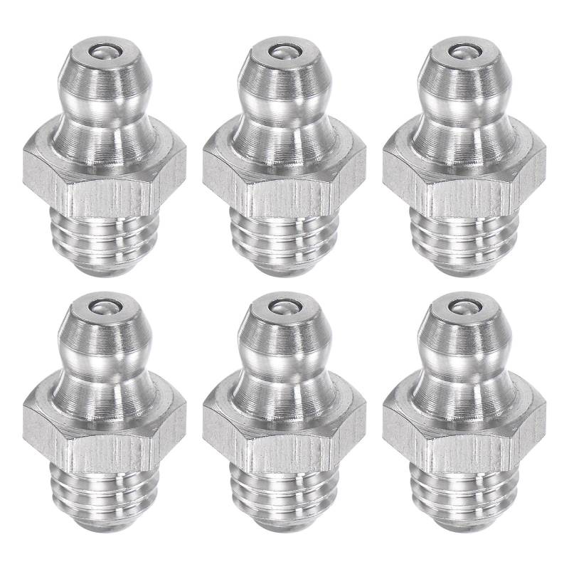 QUARKZMAN 6 Stück Metrische Edelstahl Gerade Schmiernippel M8 x 1,25mm Gewinde Hydraulik Schmiernippel Zubehör von QUARKZMAN