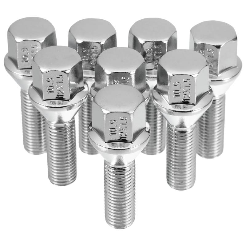 QUARKZMAN 8 Stück Radschrauben Radbolzen M12 x 1,5 Kegel Chrom Radbolzen Schaftlänge 30mm Kegelbund von QUARKZMAN