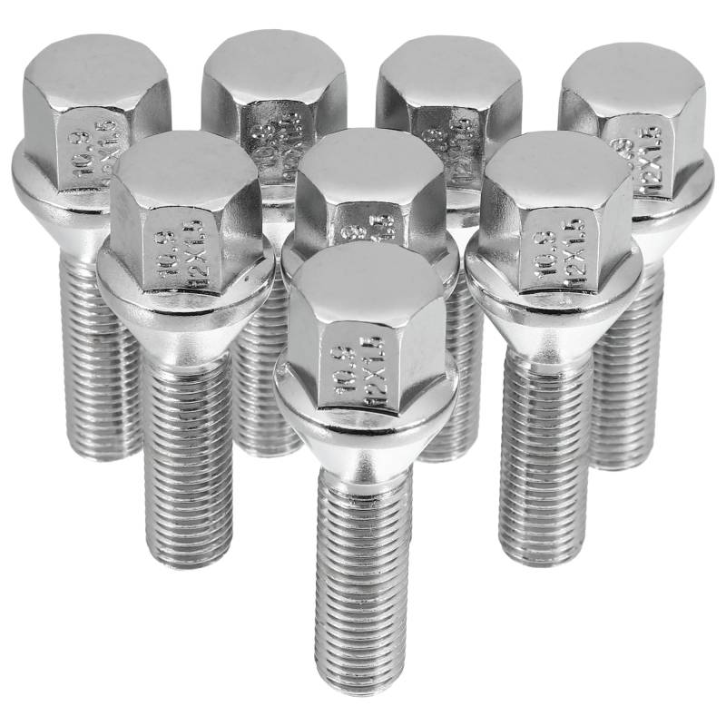 QUARKZMAN 8 Stück Radschrauben Radbolzen M12 x 1,5 Kegel Chrom Radbolzen Schaftlänge 35mm Kegelbund von QUARKZMAN