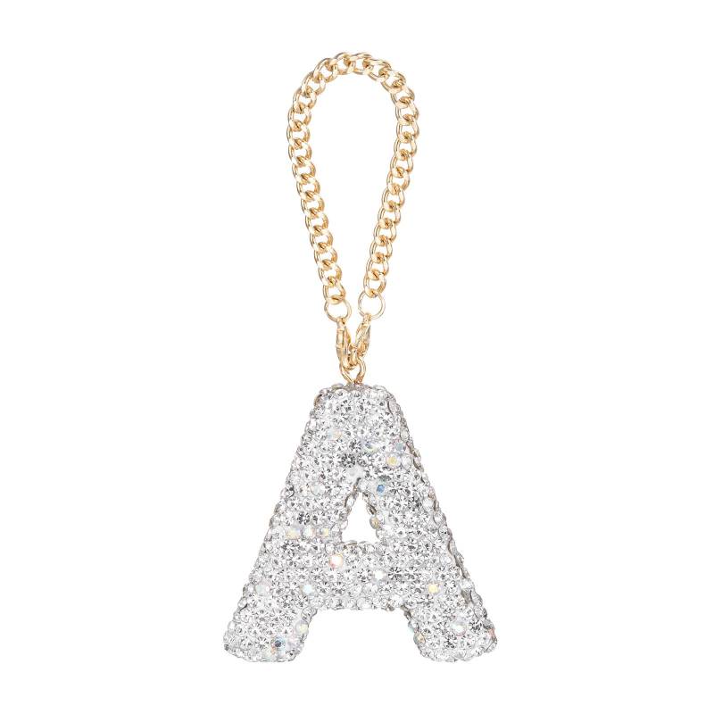 QUARKZMAN Bling Auto Buchstabenanhänger, Initial A Buchstabe Innenraum Auto Rückspiegel Dekoration Hängende Kristallornamente für Frauen Taschen Wasserbecher DIY Handwerk, Weiß von QUARKZMAN