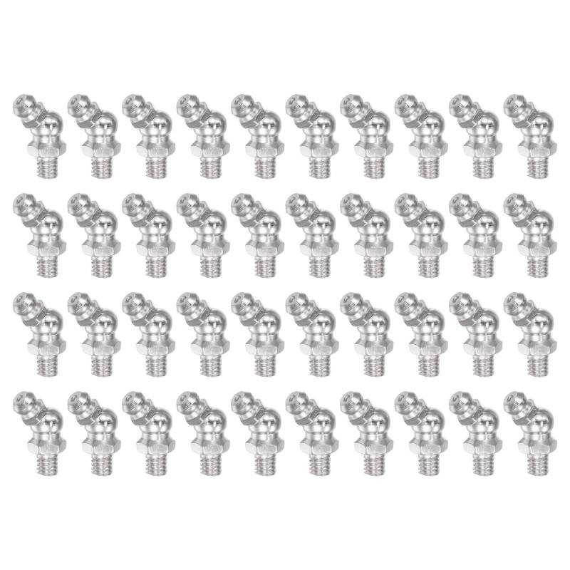 QUARKZMAN Nickel-beschichtete Eisen 45-Grad-Schmiernippel M6 x 1mm Gewinde Hydraulische Schmiernippel Zubehör, 40 Stück von QUARKZMAN