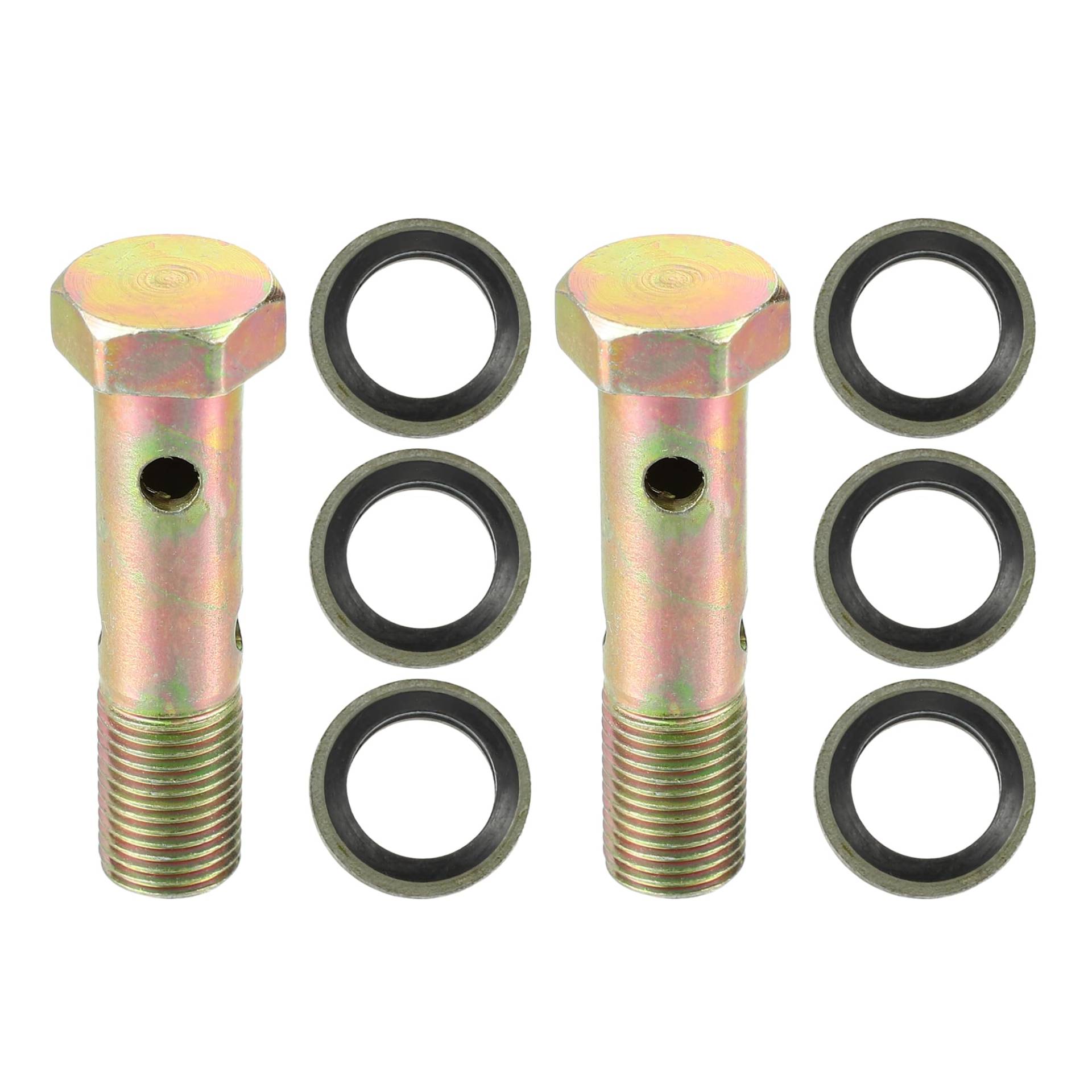 QUARKZMAN Universelle M10x1 44mm Länge Motorrad 4-Loch-Hohlschrauben mit Unterlegscheiben Set Bremse Hohlschrauben metrisches Gewinde Bronze Ton - Packung mit 8 QUARKZMAN Universelle M10x1 44mm Länge Motorrad 4-Loch-Hohlschrauben mit Unterlegscheiben Set Bremse Hohlschrauben metrisches Gewinde Bronze Ton - Packung mit 8 von QUARKZMAN