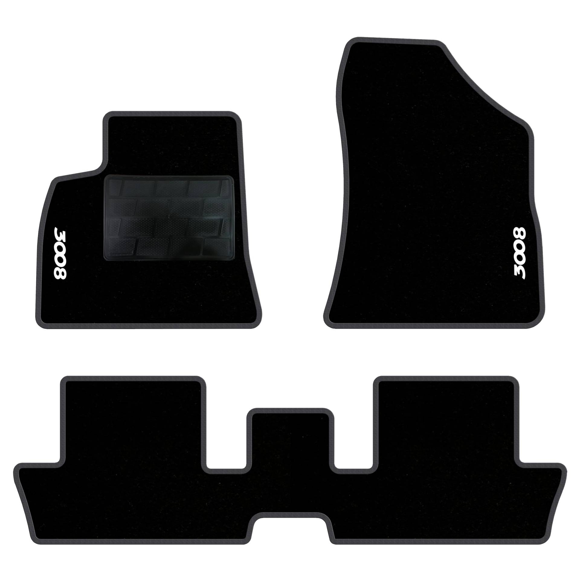 QUEMAR Auto-Fußmatten-Set kompatibel mit Peugeot 3008 I 2009-2016, Fußmatten-Set aus Teppich und Gummi, nach Maß (2 vorne + 2 hinten) / Stickerei und personalisierte Farben (anthrazitfarbener Rand, 2 von QUEMAR