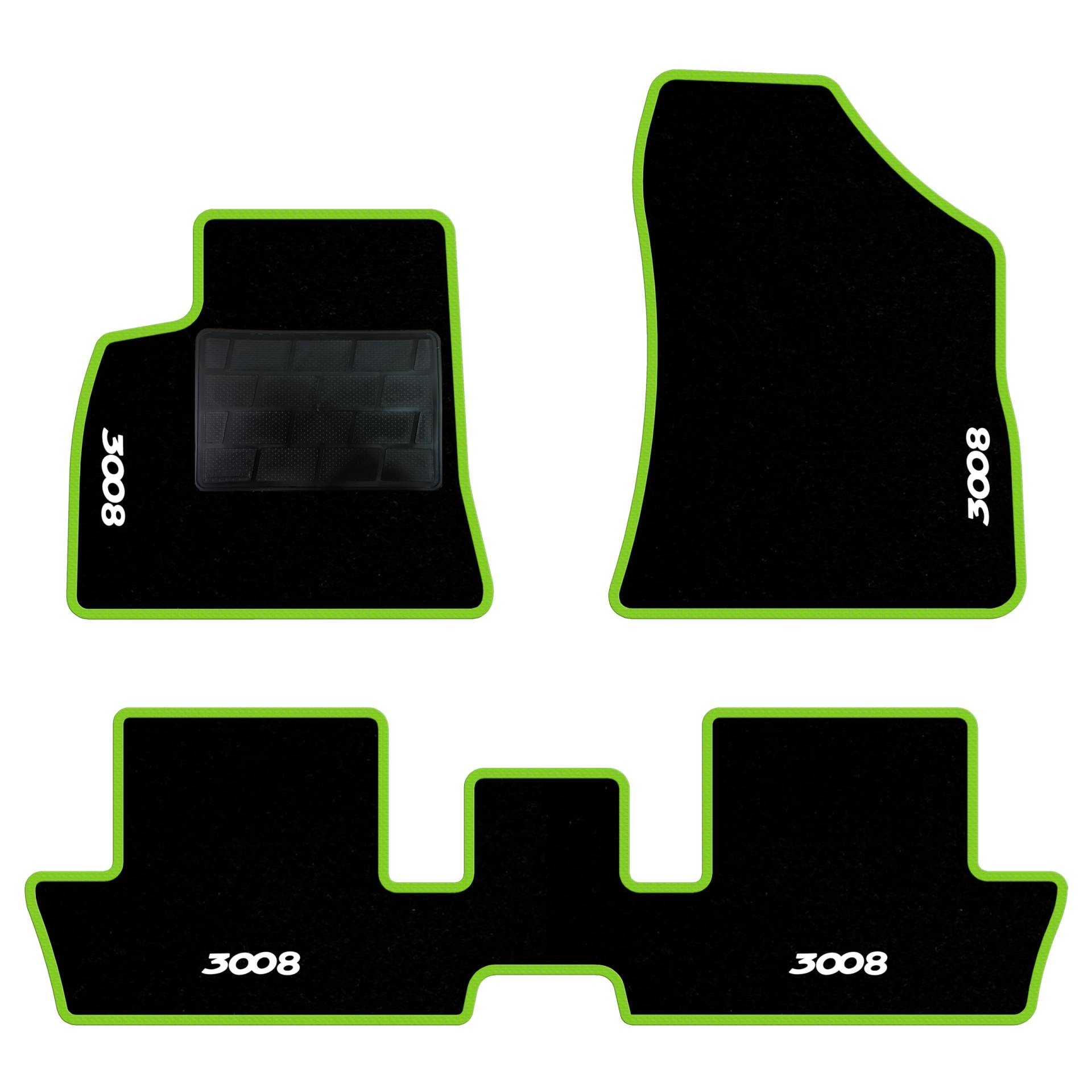 QUEMAR Auto-Fußmatten-Set kompatibel mit Peugeot 3008 I 2009-2016, Fußmatten-Set aus Teppich und Gummi nach Maß (2 vorne + 2 hinten) / Stickerei und personalisierte Farben (Rand V.Acid, 4 Stickereien) von QUEMAR