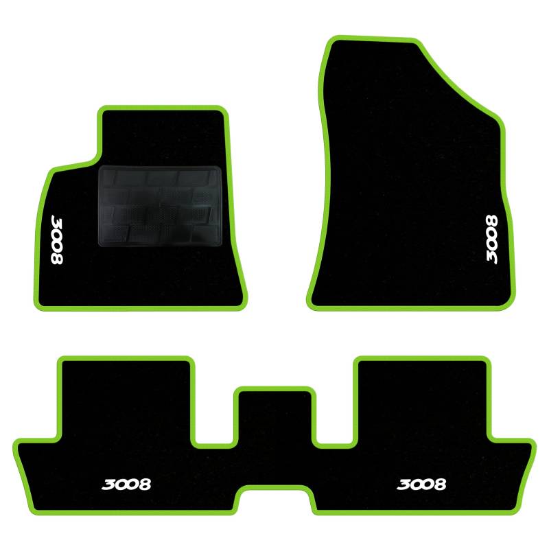 QUEMAR Auto-Fußmatten-Set kompatibel mit Peugeot 3008 I 2009-2016, Fußmatten-Set aus Teppich und Gummi nach Maß (2 vorne + 2 hinten) / Stickerei und personalisierte Farben (Rand V.Acid, 4 Stickereien) von QUEMAR