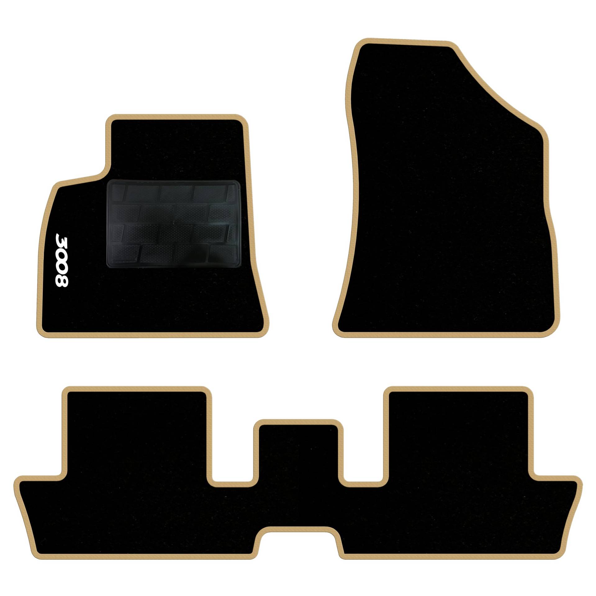 QUEMAR Auto-Fußmatten-Set kompatibel mit Peugeot 3008 I 2009-2016 / Set Auto-Fußmatten und Gummi nach Maß (2 vorne + 2 hinten) / Stickerei und personalisierte Farben (Rand Beige, 1 Stickerei) von QUEMAR