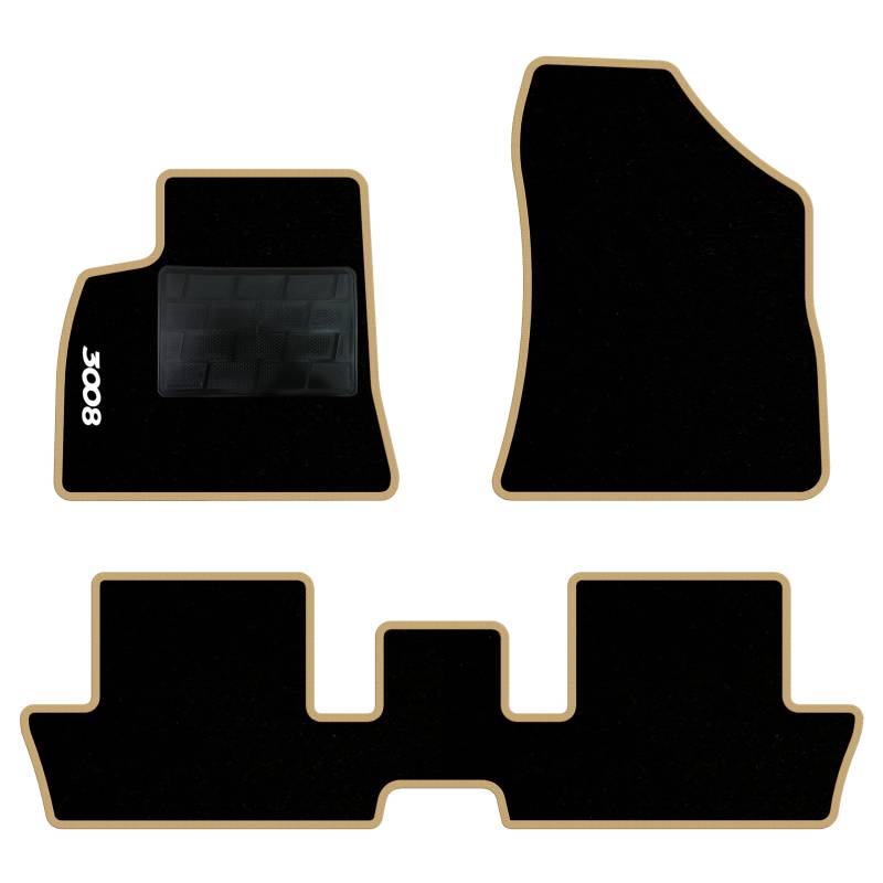 QUEMAR Auto-Fußmatten-Set kompatibel mit Peugeot 3008 I 2009-2016 / Set Auto-Fußmatten und Gummi nach Maß (2 vorne + 2 hinten) / Stickerei und personalisierte Farben (Rand Beige, 1 Stickerei) von QUEMAR