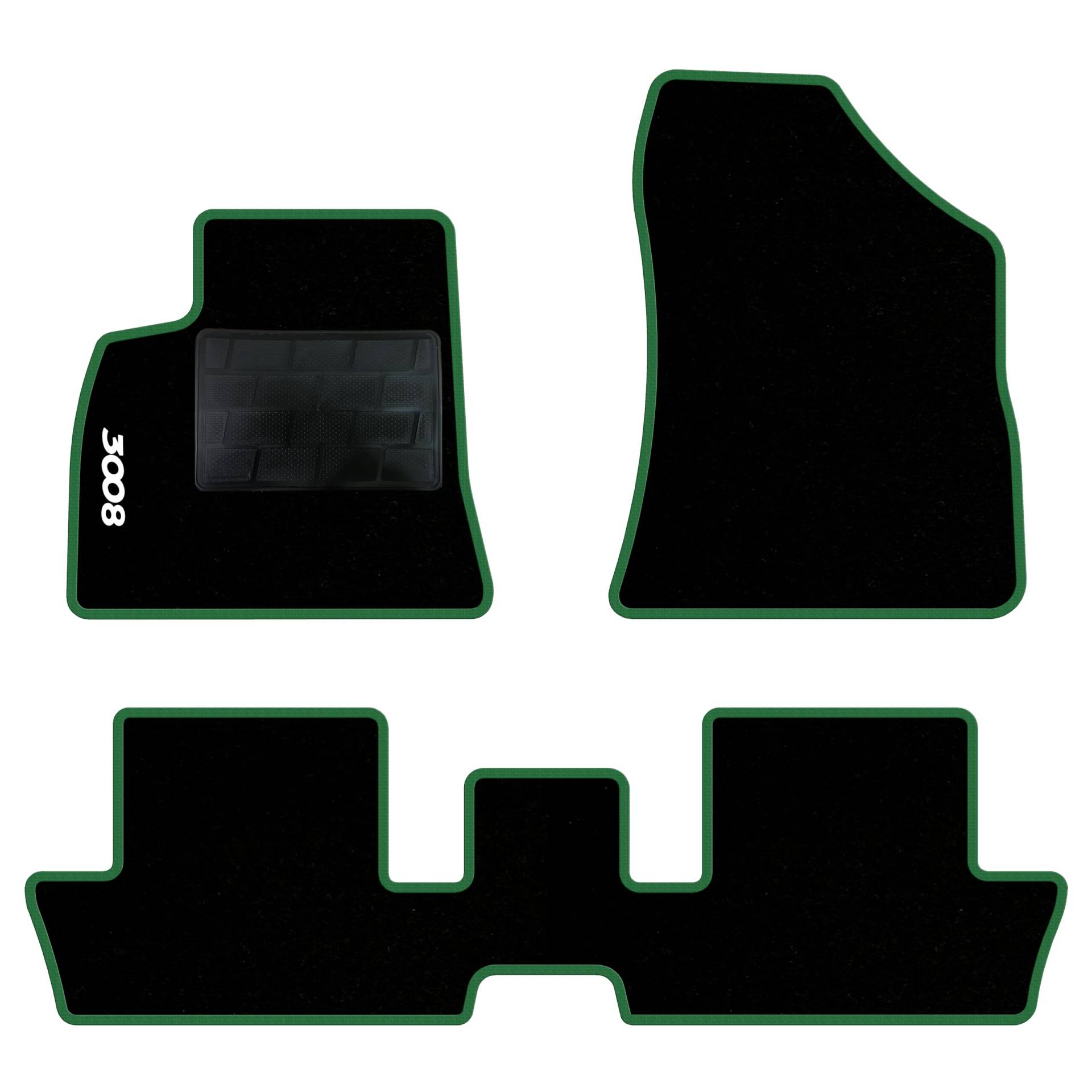 QUEMAR Auto-Fußmatten-Set kompatibel mit Peugeot 3008 I 2009-2016 / Set Auto-Fußmatten und Gummi nach Maß (2 vorne + 2 hinten) / Stickerei und personalisierte Farben (grüner Rand, 1 Stickerei) von QUEMAR