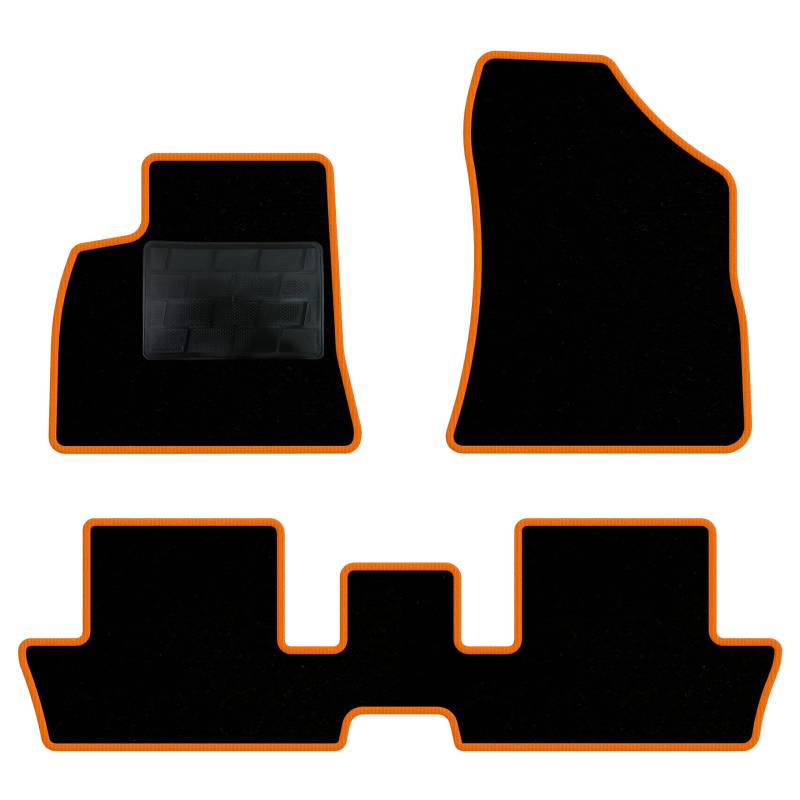QUEMAR Auto-Fußmatten-Set kompatibel mit Peugeot 3008 I 2009-2016 / Set Auto-Fußmatten und Gummi nach Maß (2 vorne + 2 hinten) / Stickerei und personalisierte Farben (orangefarbener Rand, 0 von QUEMAR