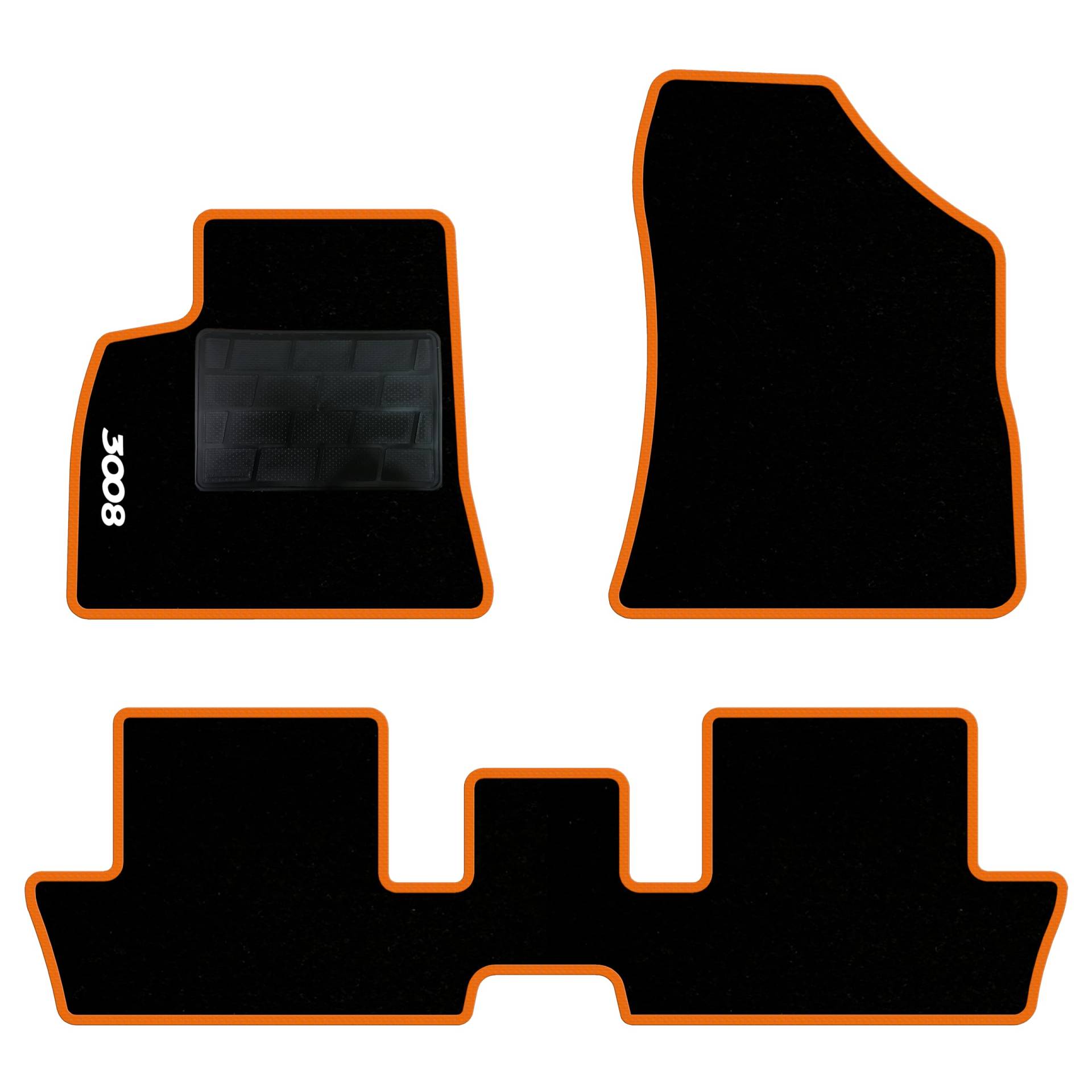 QUEMAR Auto-Fußmatten-Set kompatibel mit Peugeot 3008 I 2009-2016 / Set Auto-Fußmatten und Gummi nach Maß (2 vorne + 2 hinten) / Stickerei und personalisierte Farben (orangefarbener Rand, 1 Stickerei) von QUEMAR