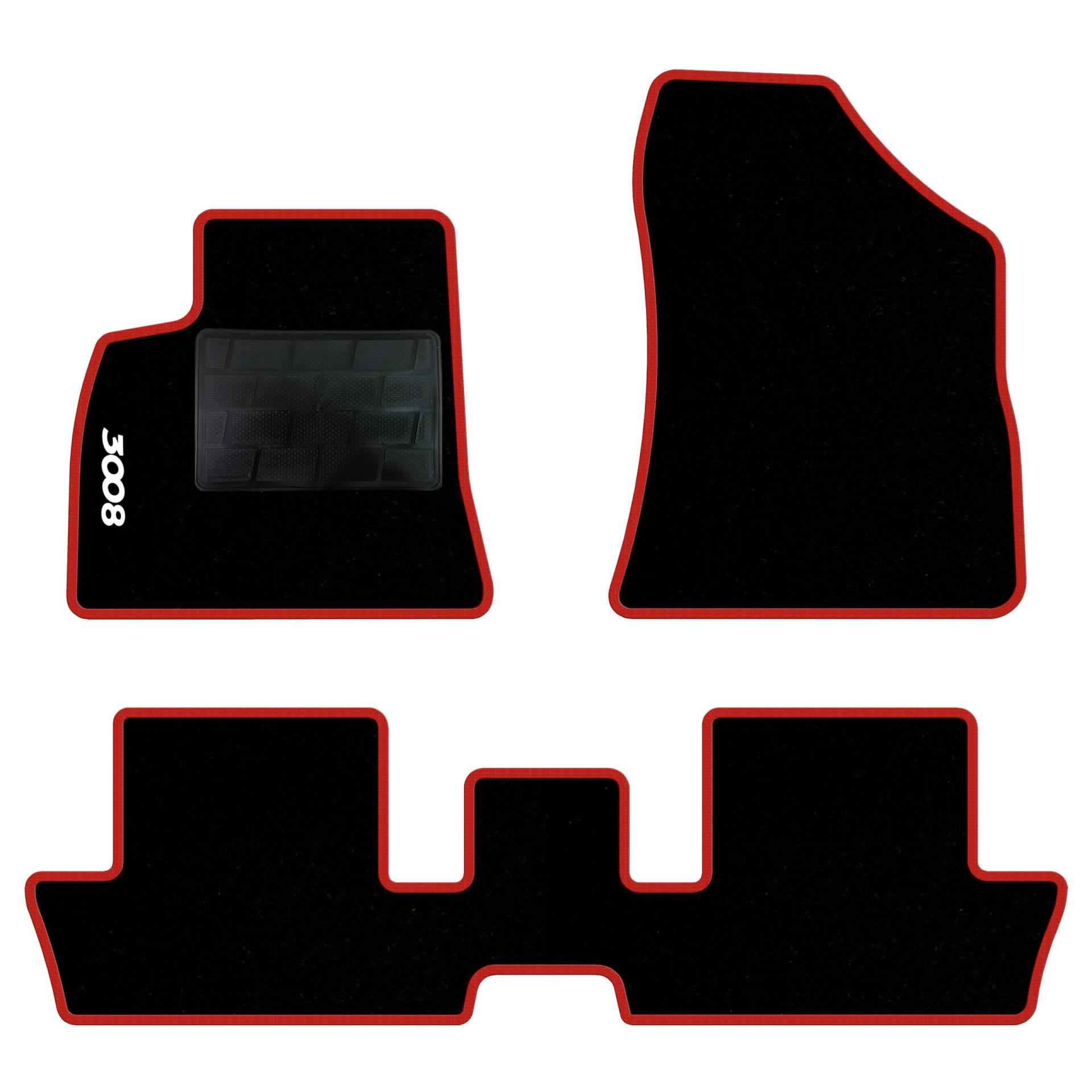 QUEMAR Auto-Fußmatten-Set kompatibel mit Peugeot 3008 I 2009-2016 / Set Auto-Fußmatten und Gummi nach Maß (2 vorne + 2 hinten) / Stickerei und personalisierte Farben (roter Rand, 1 Stickerei) von QUEMAR
