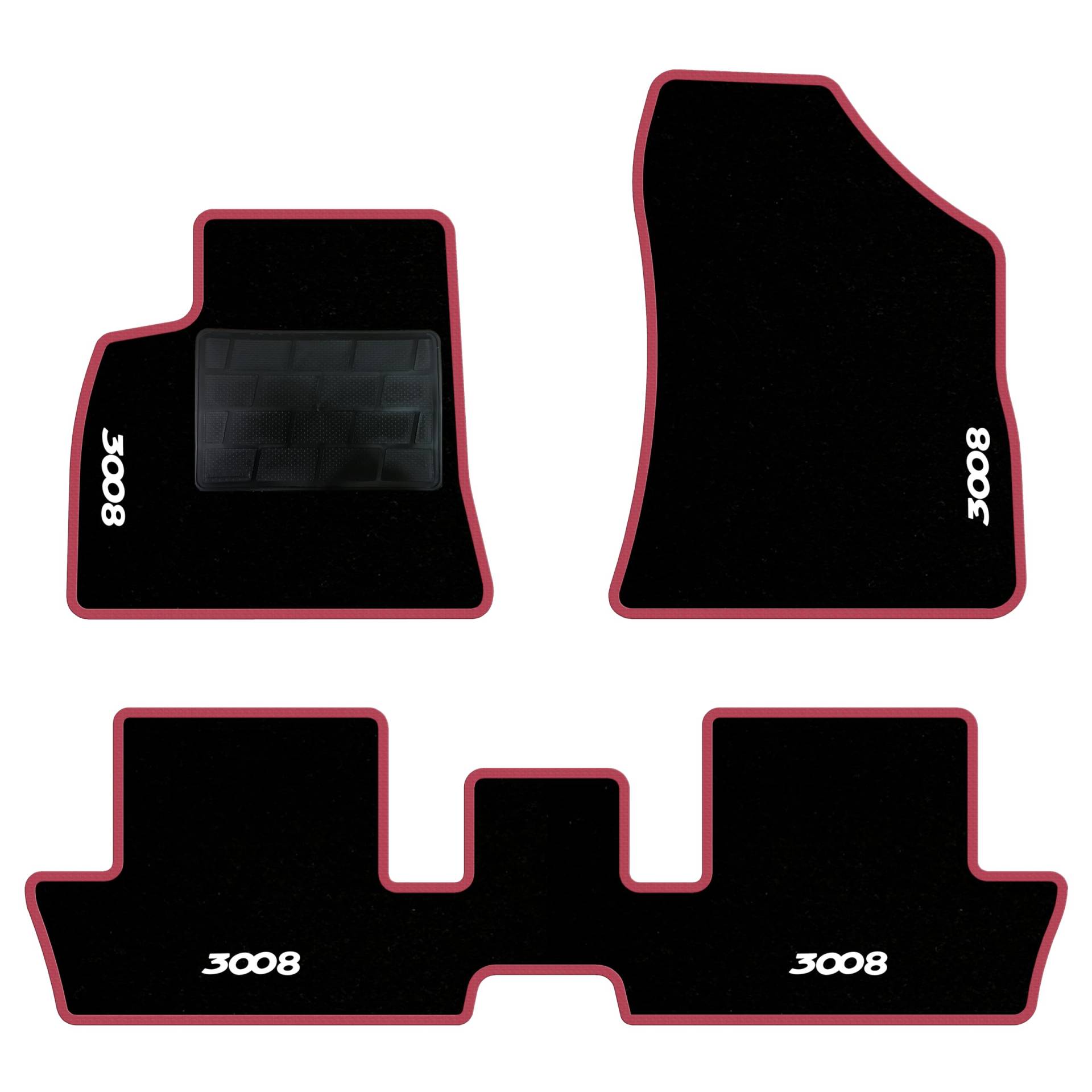 QUEMAR Auto-Fußmatten-Set kompatibel mit Peugeot 3008 I 2009-2016 / Set Fußmatten aus Teppich und Gummi nach Maß (2 vorne + 2 hinten) / Stickerei und personalisierte Farben (Rand Fuchsia, 4 von QUEMAR