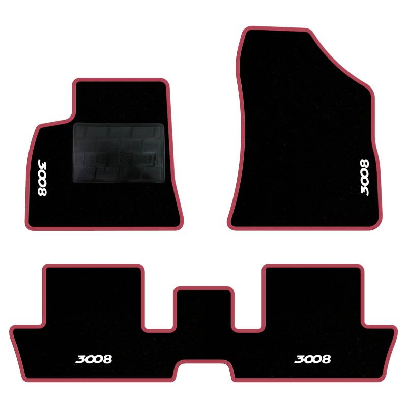 QUEMAR Auto-Fußmatten-Set kompatibel mit Peugeot 3008 I 2009-2016 / Set Fußmatten aus Teppich und Gummi nach Maß (2 vorne + 2 hinten) / Stickerei und personalisierte Farben (Rand Fuchsia, 4 von QUEMAR