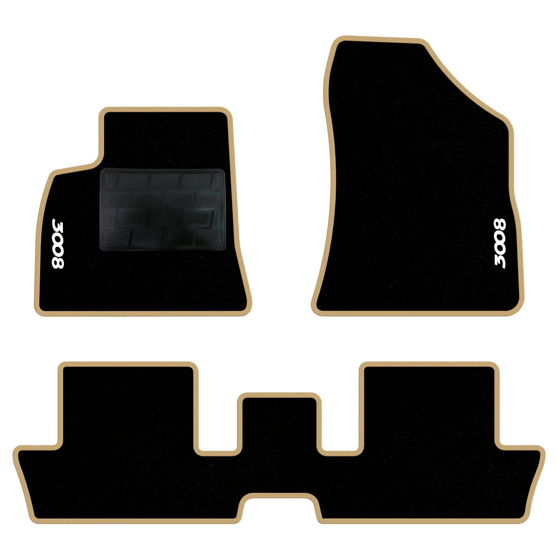 QUEMAR Auto-Fußmatten-Set kompatibel mit Peugeot 3008 I 2009-2016 / Set Fußmatten aus Teppich und Gummi nach Maß (2 vorne + 2 hinten) / Stickerei und personalisierte Farben (Rand beige, 2 Stickereien) von QUEMAR