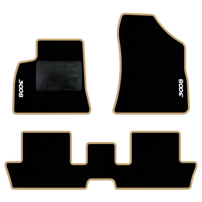 QUEMAR Auto-Fußmatten-Set kompatibel mit Peugeot 3008 I 2009-2016 / Set Fußmatten aus Teppich und Gummi nach Maß (2 vorne + 2 hinten) / Stickerei und personalisierte Farben (Rand beige, 2 Stickereien) von QUEMAR