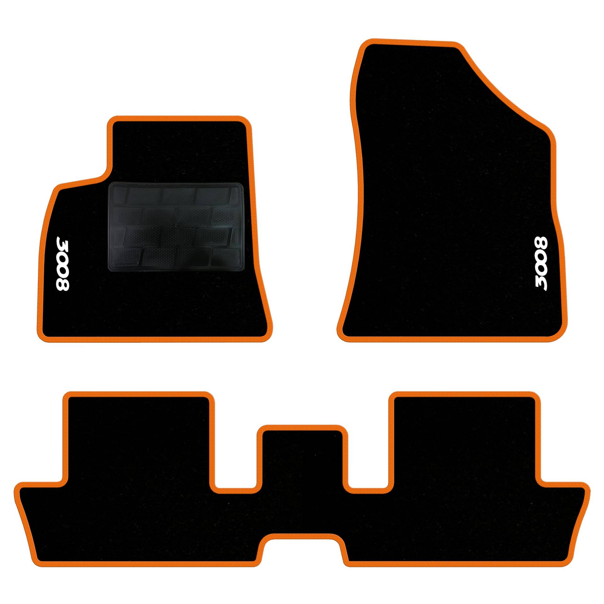 QUEMAR Auto-Fußmatten-Set kompatibel mit Peugeot 3008 I 2009-2016 / Set Fußmatten aus Teppich und Gummi nach Maß (2 vorne + 2 hinten) / Stickerei und personalisierte Farben (orangefarbener Rand, 2 von QUEMAR