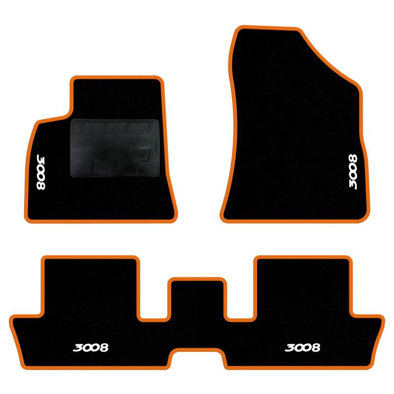 QUEMAR Auto-Fußmatten-Set kompatibel mit Peugeot 3008 I 2009-2016 / Set Fußmatten aus Teppich und Gummi nach Maß (2 vorne + 2 hinten) / Stickerei und personalisierte Farben (orangefarbener Rand, 4 von QUEMAR