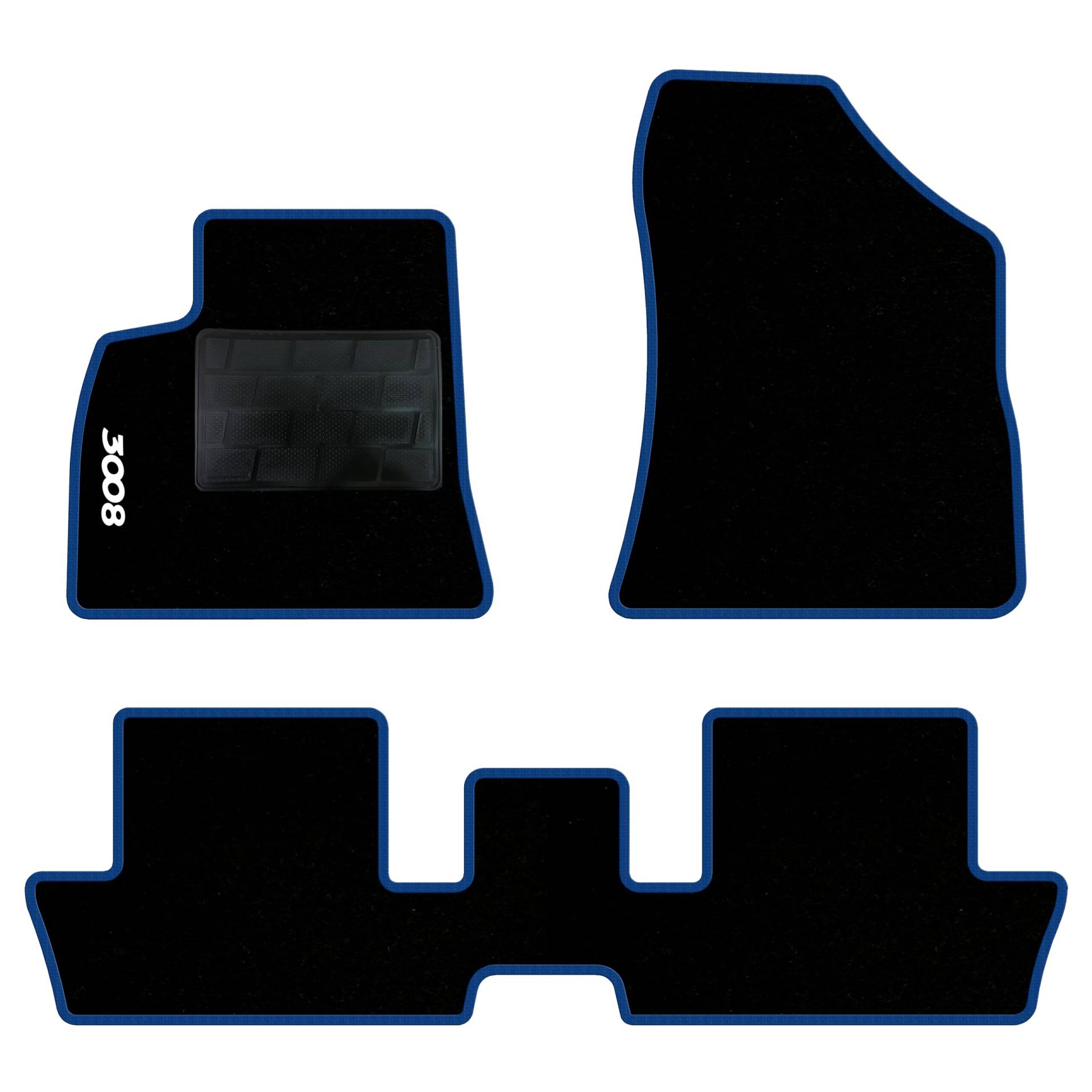 QUEMAR Auto-Fußmatten-Set kompatibel mit Peugeot 3008 I 2009-2016 / Set Fußmatten und Gummi nach Maß (2 vorne + 2 hinten) / Stickerei und personalisierte Farben (blauer Rand, 1 Stickerei) von QUEMAR