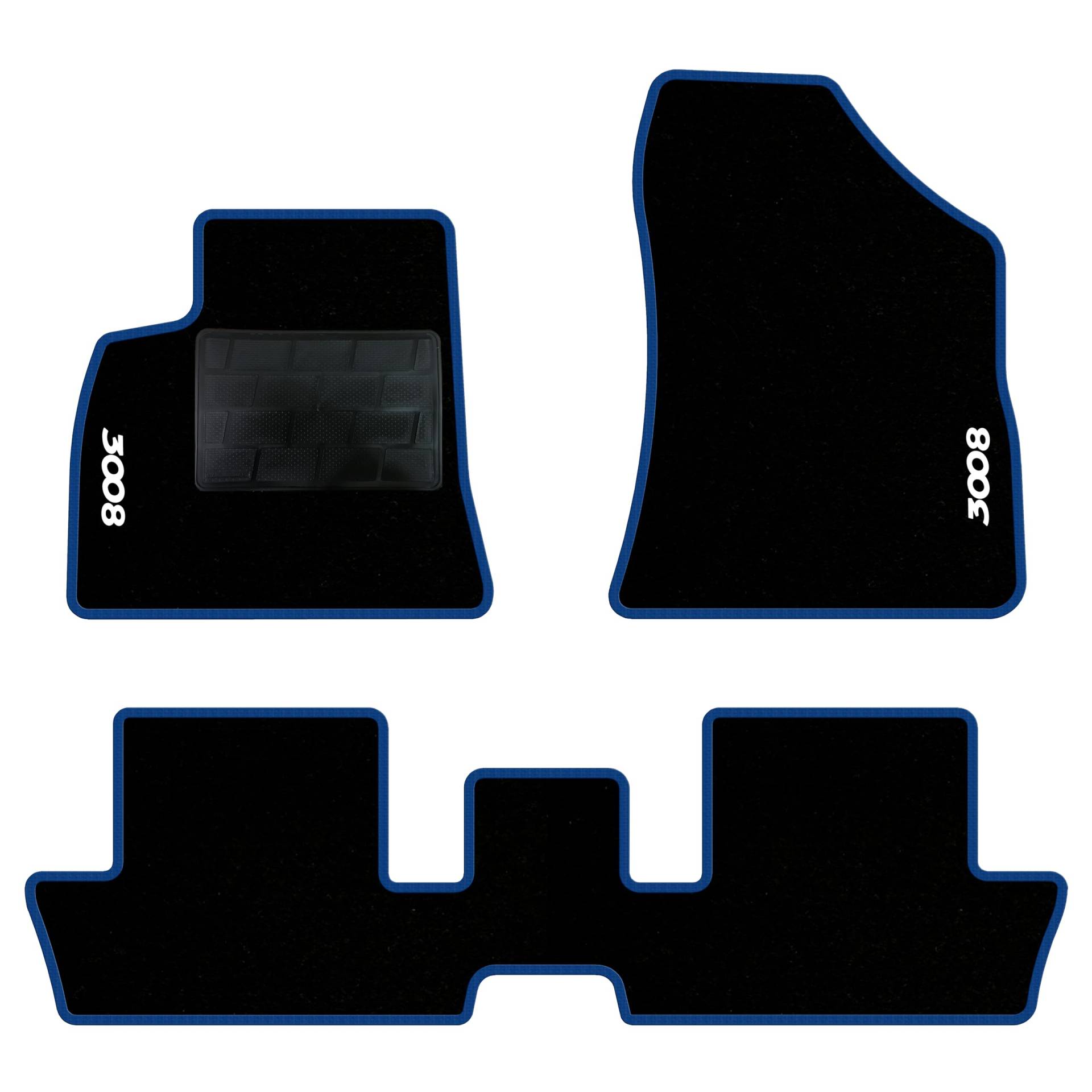 QUEMAR Auto-Fußmatten-Set kompatibel mit Peugeot 3008 I 2009-2016 / Set Fußmatten und Gummi nach Maß (2 vorne + 2 hinten) / Stickerei und personalisierte Farben (blauer Rand, 2 Stickereien) von QUEMAR
