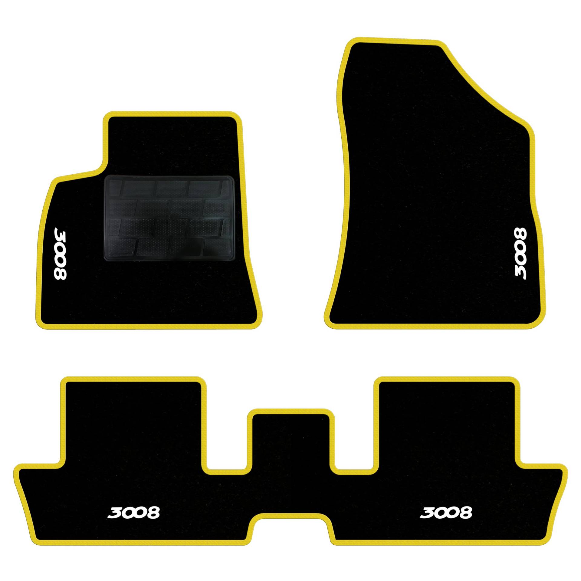 QUEMAR Auto-Fußmatten-Set kompatibel mit Peugeot 3008 I 2009-2016 / Set Fußmatten und Gummi nach Maß (2 vorne + 2 hinten) / Stickerei und personalisierte Farben (gelber Rand, 4 Stickereien) von QUEMAR