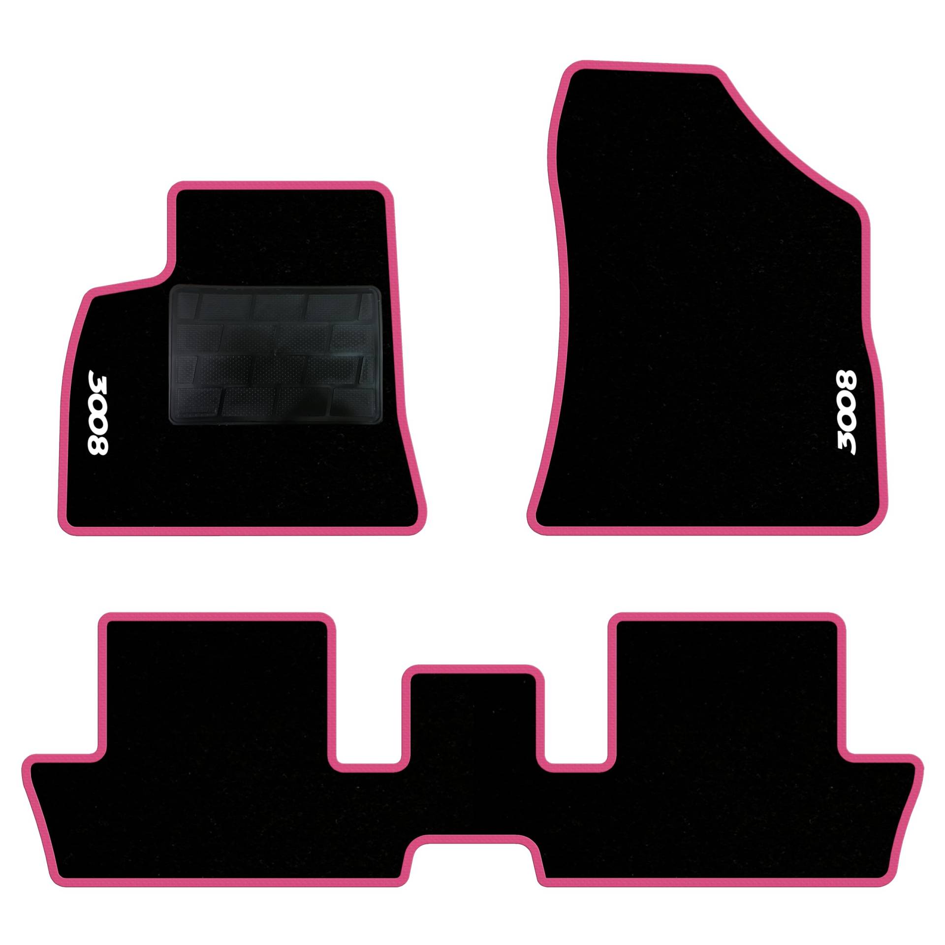 QUEMAR Auto-Fußmatten-Set kompatibel mit Peugeot 3008 I 2009-2016 / Set Fußmatten und Gummi nach Maß (2 vorne + 2 hinten) / Stickerei und personalisierte Farben (rosa Rand, 2 Stickereien) von QUEMAR