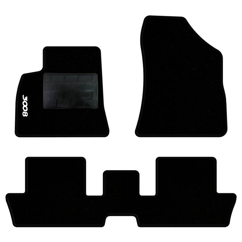 QUEMAR Auto-Fußmatten-Set kompatibel mit Peugeot 3008 I 2009-2016 / Set Fußmatten und Gummi nach Maß (2 vorne + 2 hinten) / Stickerei und personalisierte Farben (schwarzer Rand, 1 Stickerei) von QUEMAR