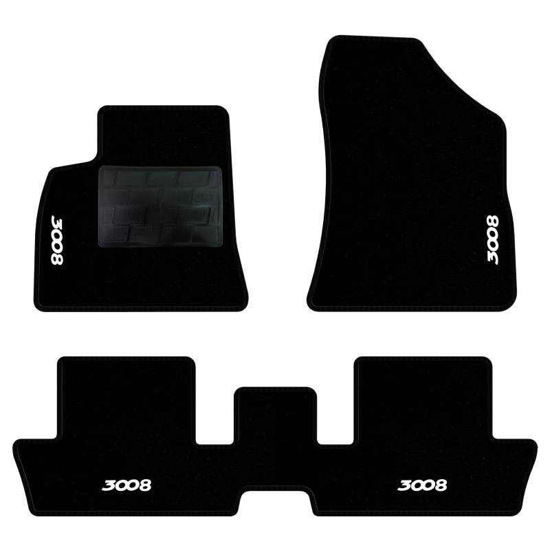 QUEMAR Auto-Fußmatten-Set kompatibel mit Peugeot 3008 I 2009-2016 / Set Fußmatten und Gummi nach Maß (2 vorne + 2 hinten) / Stickerei und personalisierte Farben (schwarzer Rand, 4 Stickereien) von QUEMAR