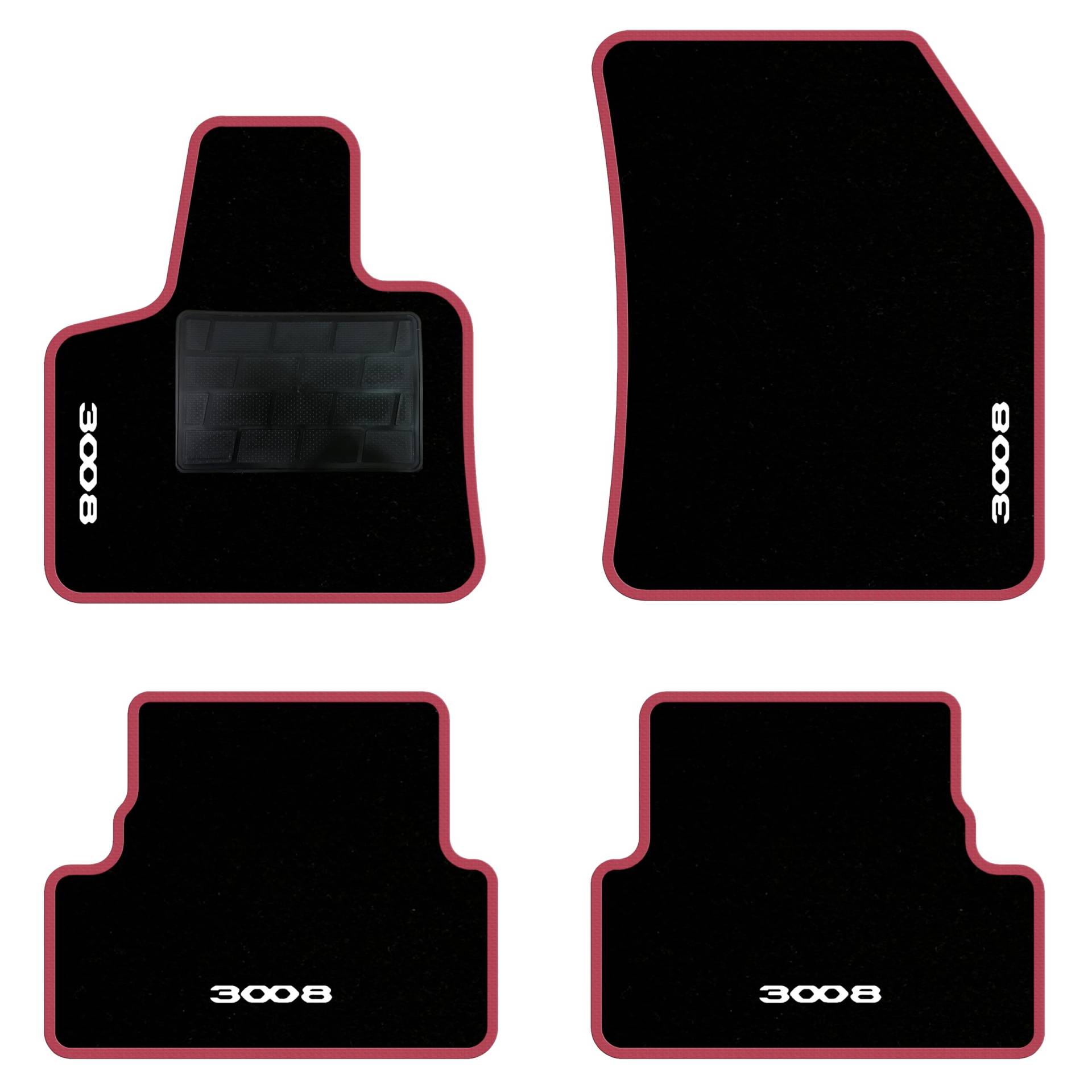 QUEMAR Auto-Fußmatten-Set kompatibel mit Peugeot 3008 II auch Hybrid 2016-2023/Set Fußmatten aus Teppich und Gummi nach Maß (2 Türen + 2 Poster.)/Stickerei und personalisierte Farben (Rand Fuchsia, 4 von QUEMAR