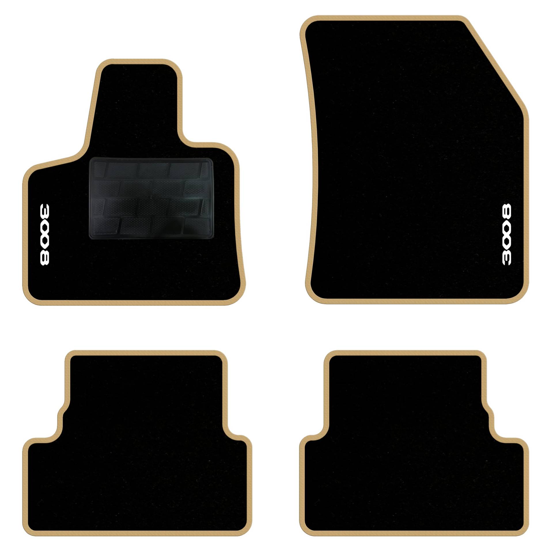 QUEMAR Auto-Fußmatten-Set kompatibel mit Peugeot 3008 II auch Hybrid 2016-2023/Set Fußmatten aus Teppich und Gummi nach Maß (2 Türen + 2 Poster.)/Stickerei und personalisierte Farben (beige, 2 von QUEMAR