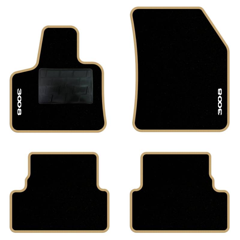 QUEMAR Auto-Fußmatten-Set kompatibel mit Peugeot 3008 II auch Hybrid 2016-2023/Set Fußmatten aus Teppich und Gummi nach Maß (2 Türen + 2 Poster.)/Stickerei und personalisierte Farben (beige, 2 von QUEMAR