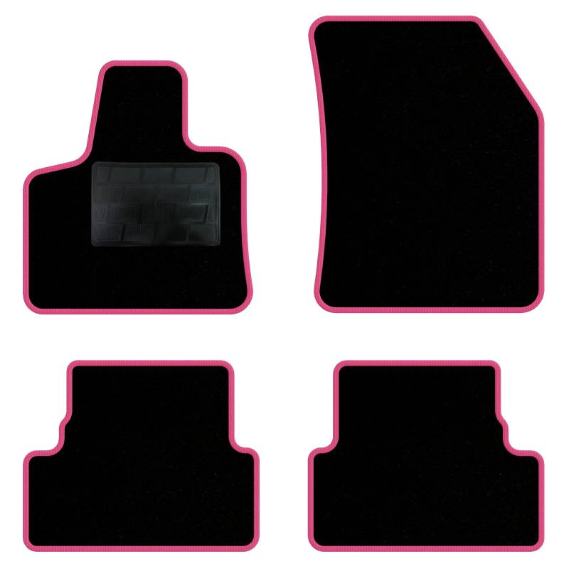 QUEMAR Auto-Fußmatten-Set kompatibel mit Peugeot 3008 II auch Hybrid 2016-2023/Set Fußmatten aus Teppich und Gummi nach Maß (2 Türen + 2 Poster.)/Stickerei und personalisierte Farben (rosa Rand, 0 von QUEMAR