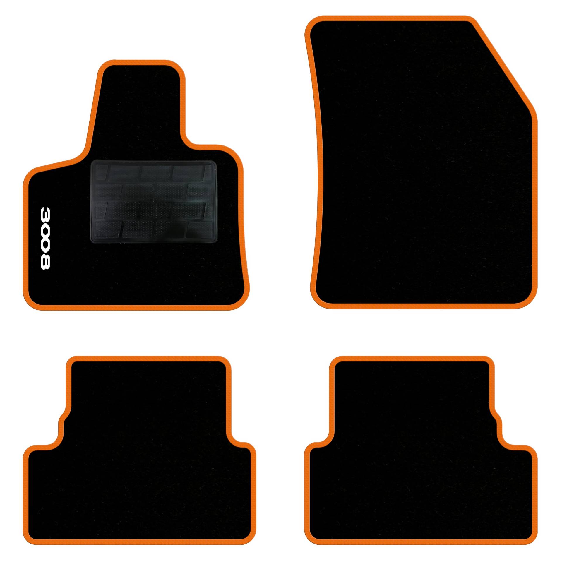 QUEMAR Auto-Fußmatten-Set kompatibel mit Peugeot 3008 II auch Hybrid 2016-2023/Set Fußmatten aus Teppich und Gummi nach Maß (2 Türen + 2 Poster.)/Stickerei und personalisierte Farben (orangefarbener von QUEMAR