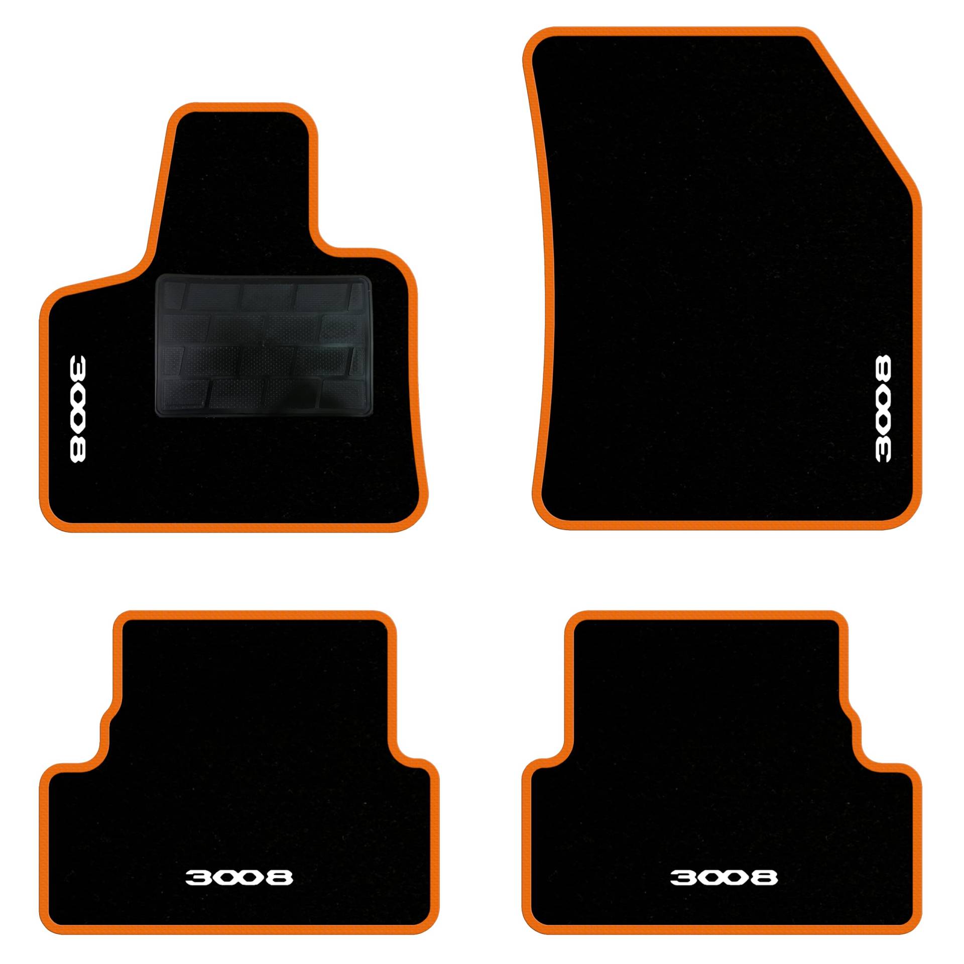 QUEMAR Auto-Fußmatten-Set kompatibel mit Peugeot 3008 II auch Hybrid 2016-2023/Set Fußmatten aus Teppich und Gummi nach Maß (2 Türen + 2 Poster.)/Stickerei und personalisierte Farben (orangefarbener von QUEMAR