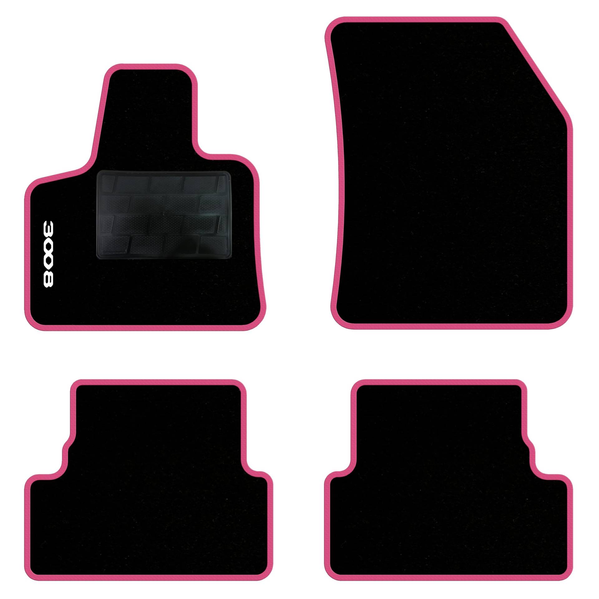 QUEMAR Auto-Fußmatten-Set kompatibel mit Peugeot 3008 II auch Hybrid 2016-2023/Set Fußmatten und Gummi nach Maß (2 Türen + 2 Poster.)/Stickerei und personalisierte Farben (rosa Rand, 1 Stickerei) von QUEMAR