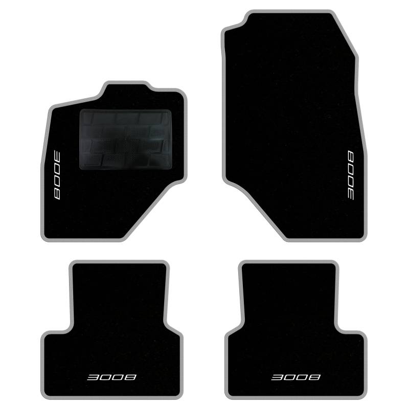 QUEMAR Auto-Fußmatten-Set kompatibel mit Peugeot 3008 III Hybrid oder Elektro ab 2024/Set Fußmatten und Gummi nach Maß (2 vorne + 2 hinten) / Stickerei und personalisierte Farben (Perlrand, 4 von QUEMAR